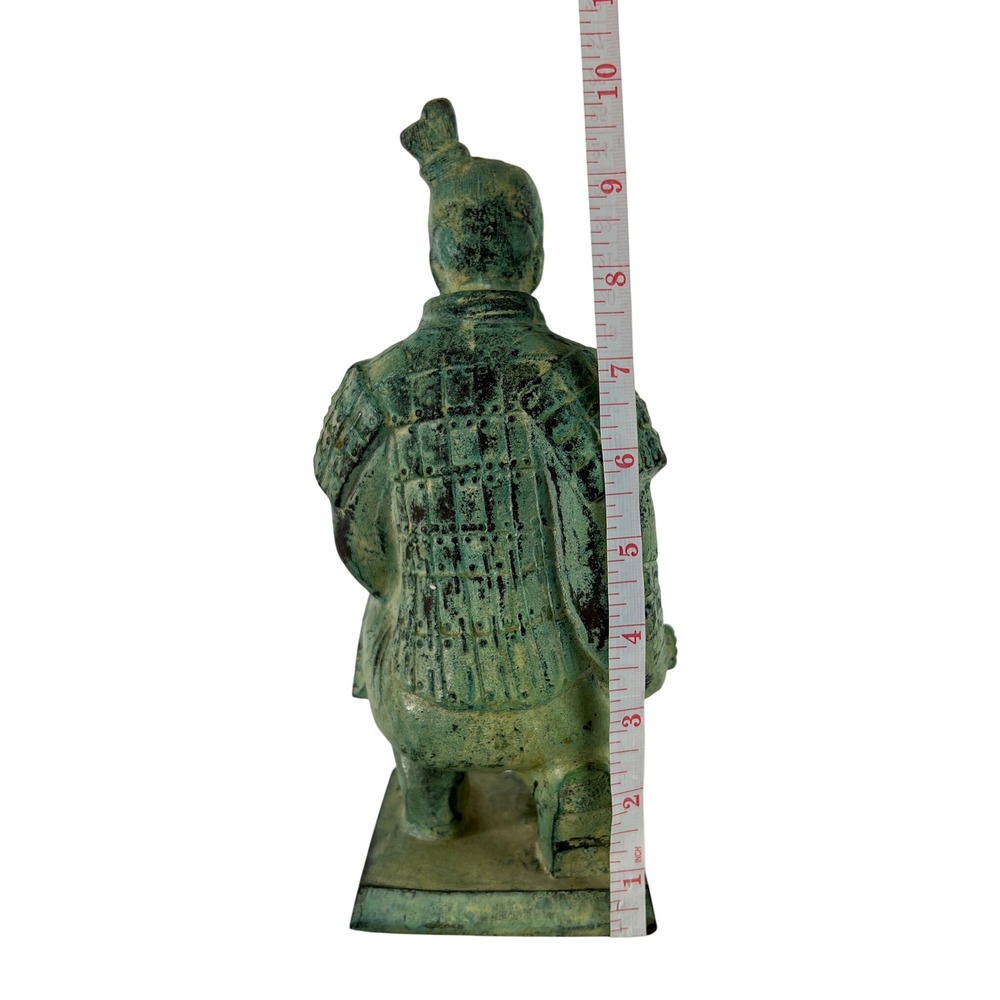 Vintage Kneeling cast iron Warrior Archer Statue Verdigris Green Patina 9.5" - Picture 4 of 6